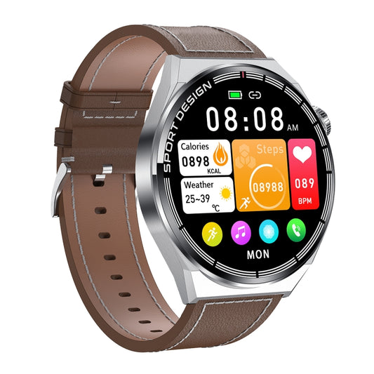 HDT MAX 1.60 inch Silver Dial Leather Band IP68 Waterproof Smart Watch Support Bluetooth Call(Brown) by bashfashion