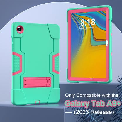 For Samsung Galaxy Tab A9+ Contrast Color Silicone PC Tablet Case with Holder(Mint Green + Rose Red) by bashfashion
