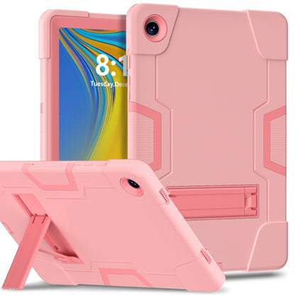 For Samsung Galaxy Tab A9+ Contrast Color Silicone PC Tablet Case with Holder(Rose Gold) by bashfashion