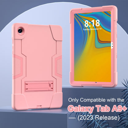 For Samsung Galaxy Tab A9+ Contrast Color Silicone PC Tablet Case with Holder(Rose Gold) by bashfashion