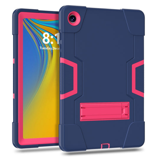 For Samsung Galaxy Tab A9+ Contrast Color Silicone PC Tablet Case with Holder(Navy Blue + Rose Red) by bashfashion