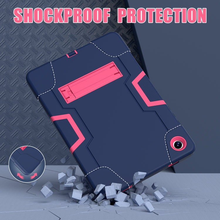 For Samsung Galaxy Tab A9+ Contrast Color Silicone PC Tablet Case with Holder(Navy Blue + Rose Red) by bashfashion