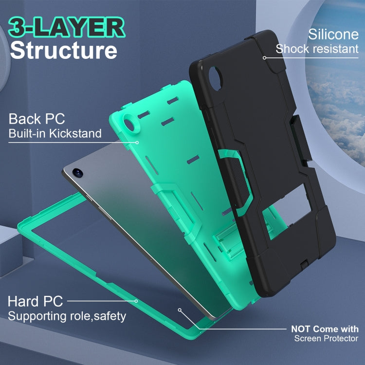For Samsung Galaxy Tab A9+ Contrast Color Silicone PC Tablet Case with Holder(Black + Mint Green) by bashfashion