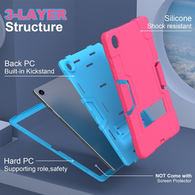 For Samsung Galaxy Tab A9+ Contrast Color Silicone PC Tablet Case with Holder(Rose Red + Blue) by bashfashion
