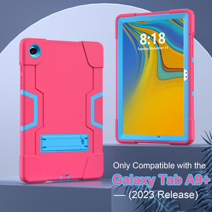 For Samsung Galaxy Tab A9+ Contrast Color Silicone PC Tablet Case with Holder(Rose Red + Blue) by bashfashion