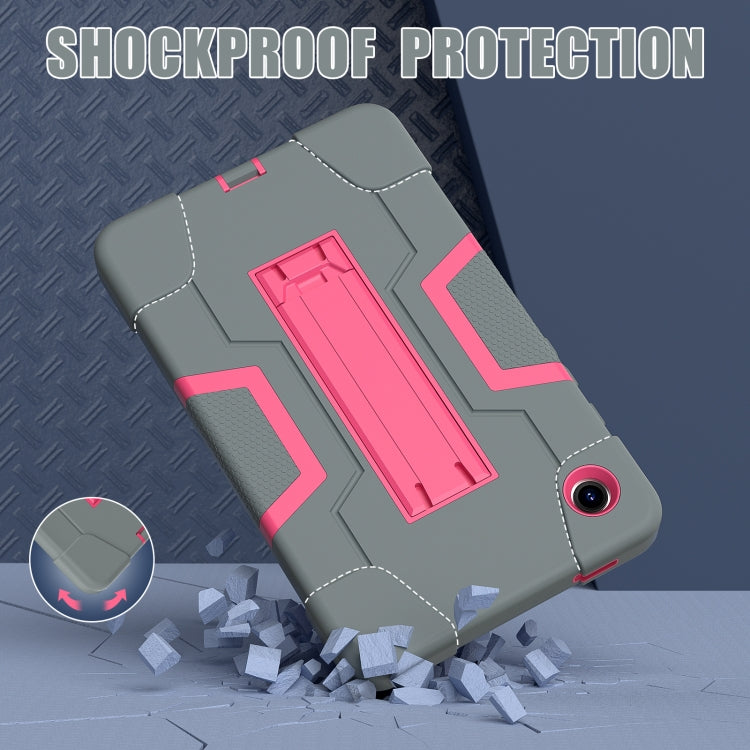 For Samsung Galaxy Tab A9 Contrast Color Silicone PC Tablet Case with Holder(Grey + Rose Red) by bashfashion