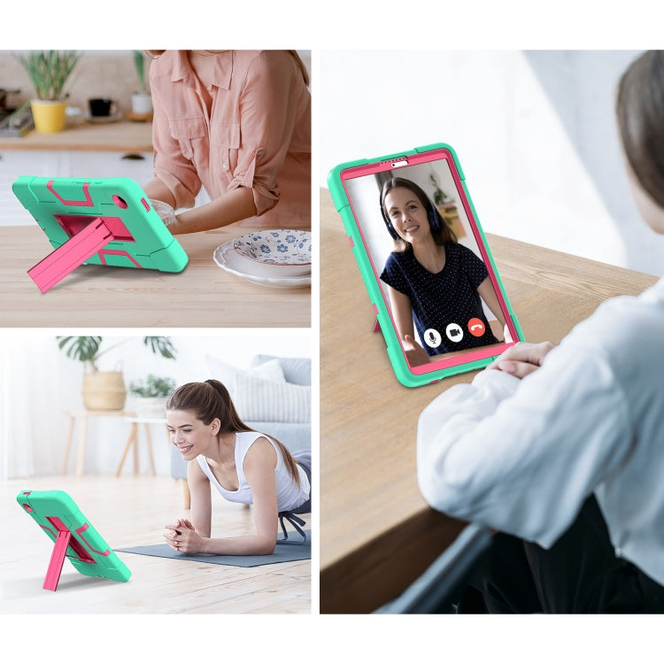 For Samsung Galaxy Tab A9 Contrast Color Silicone PC Tablet Case with Holder(Mint Green + Rose Red) by bashfashion