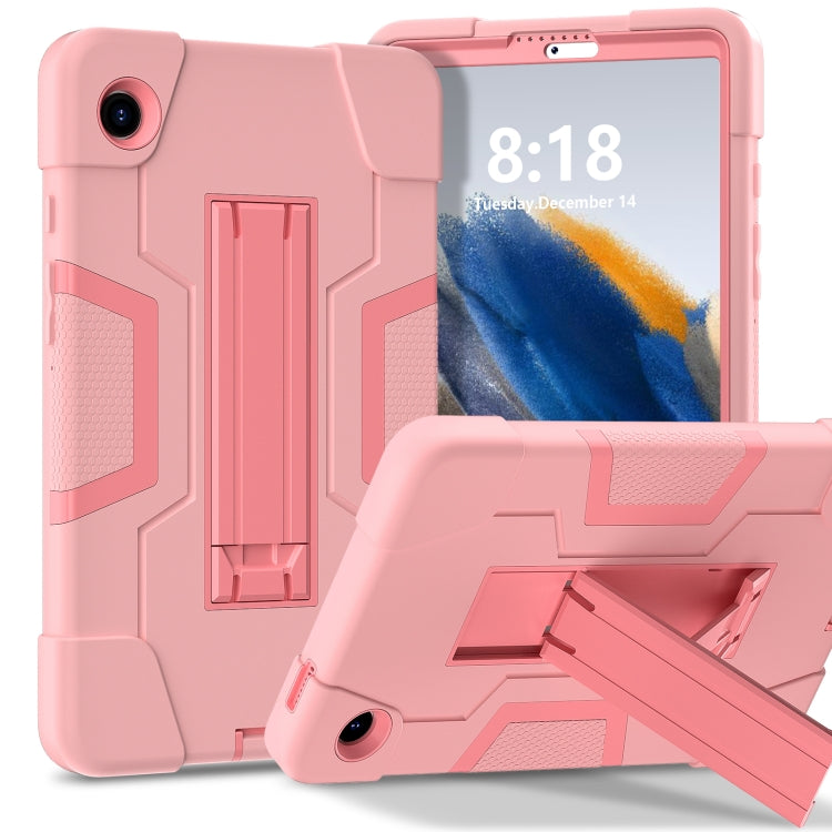 For Samsung Galaxy Tab A9 Contrast Color Silicone PC Tablet Case with Holder(Rose Gold) by bashfashion