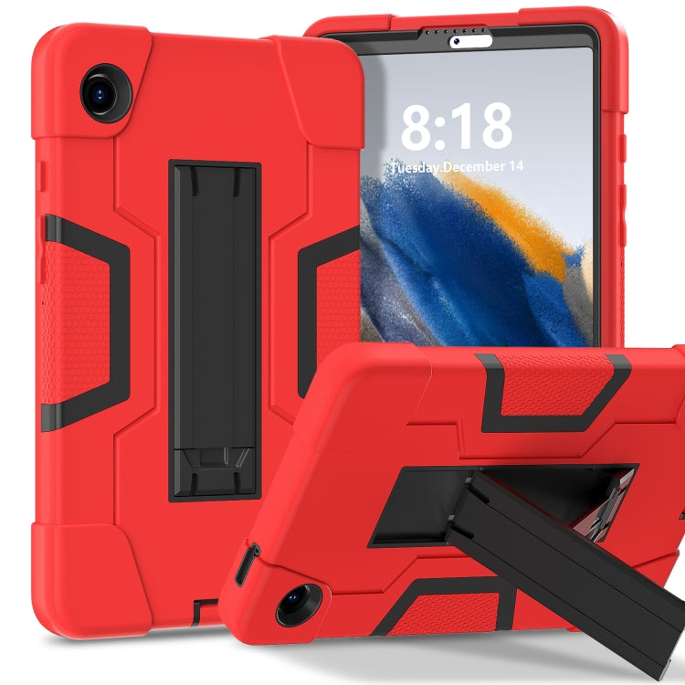 For Samsung Galaxy Tab A9 Contrast Color Silicone PC Tablet Case with Holder(Red + Black) by bashfashion