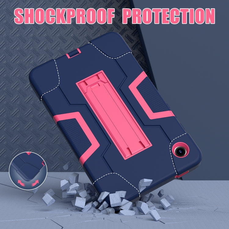 For Samsung Galaxy Tab A9 Contrast Color Silicone PC Tablet Case with Holder(Navy Blue + Rose Red) by bashfashion