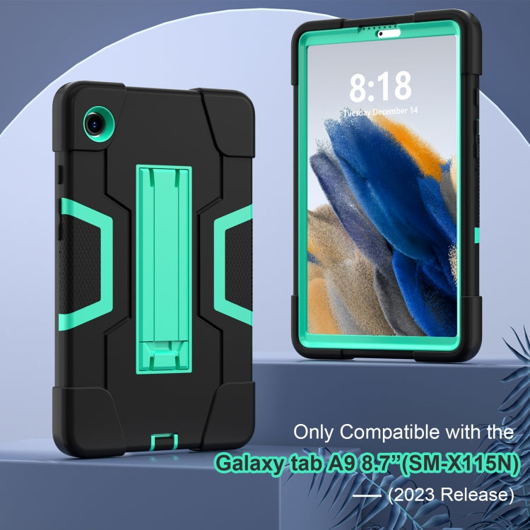 For Samsung Galaxy Tab A9 Contrast Color Silicone PC Tablet Case with Holder(Black + Mint Green) by bashfashion