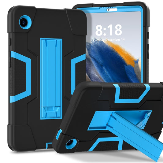 For Samsung Galaxy Tab A9 Contrast Color Silicone PC Tablet Case with Holder(Black + Blue) by bashfashion