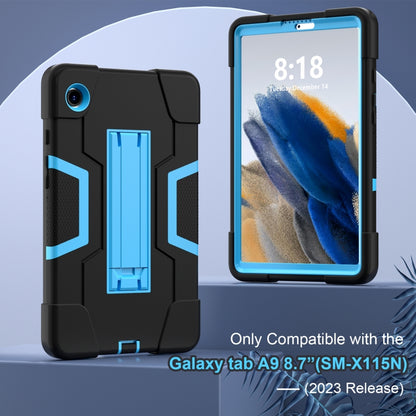 For Samsung Galaxy Tab A9 Contrast Color Silicone PC Tablet Case with Holder(Black + Blue) by bashfashion