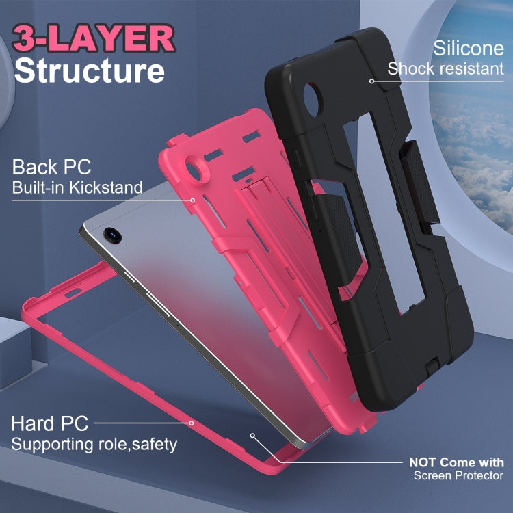 For Samsung Galaxy Tab A9 Contrast Color Silicone PC Tablet Case with Holder(Black + Rose Red) by bashfashion