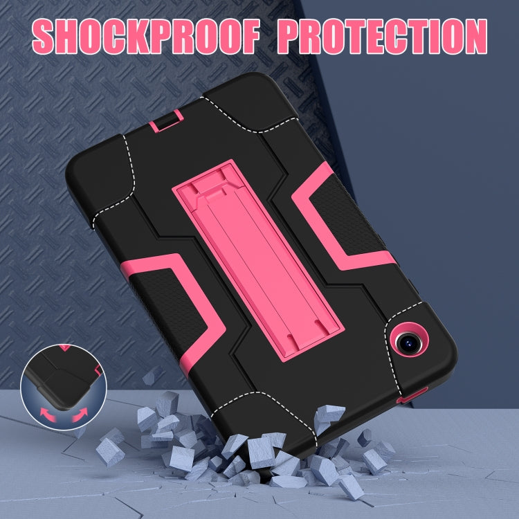 For Samsung Galaxy Tab A9 Contrast Color Silicone PC Tablet Case with Holder(Black + Rose Red) by bashfashion