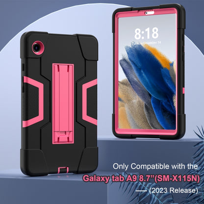 For Samsung Galaxy Tab A9 Contrast Color Silicone PC Tablet Case with Holder(Black + Rose Red) by bashfashion