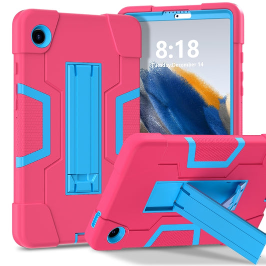 For Samsung Galaxy Tab A9 Contrast Color Silicone PC Tablet Case with Holder(Rose Red + Blue) by bashfashion