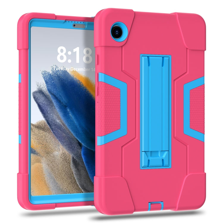For Samsung Galaxy Tab A9 Contrast Color Silicone PC Tablet Case with Holder(Rose Red + Blue) by bashfashion