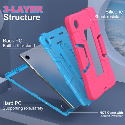 For Samsung Galaxy Tab A9 Contrast Color Silicone PC Tablet Case with Holder(Rose Red + Blue) by bashfashion