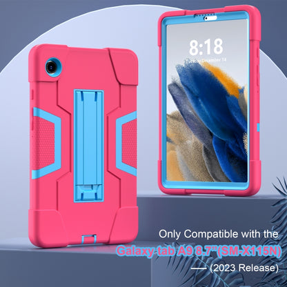 For Samsung Galaxy Tab A9 Contrast Color Silicone PC Tablet Case with Holder(Rose Red + Blue) by bashfashion