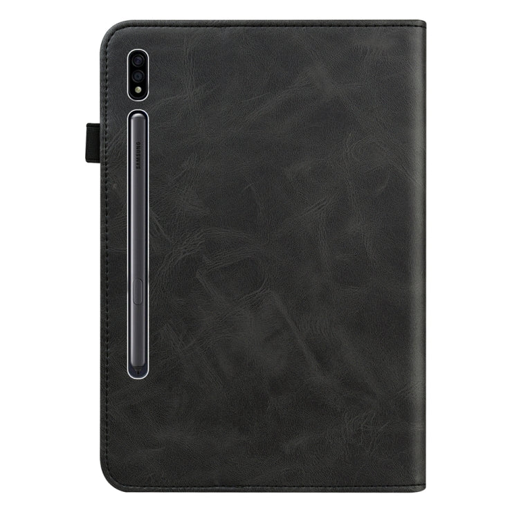 For Samsung Galaxy Tab S9+ / S9 FE+ Solid Color Stripe Embossed Leather Tablet Case(Black) by bashfashion