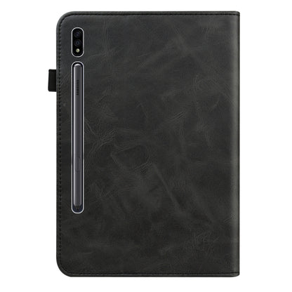 For Samsung Galaxy Tab S9+ / S9 FE+ Solid Color Stripe Embossed Leather Tablet Case(Black) by bashfashion