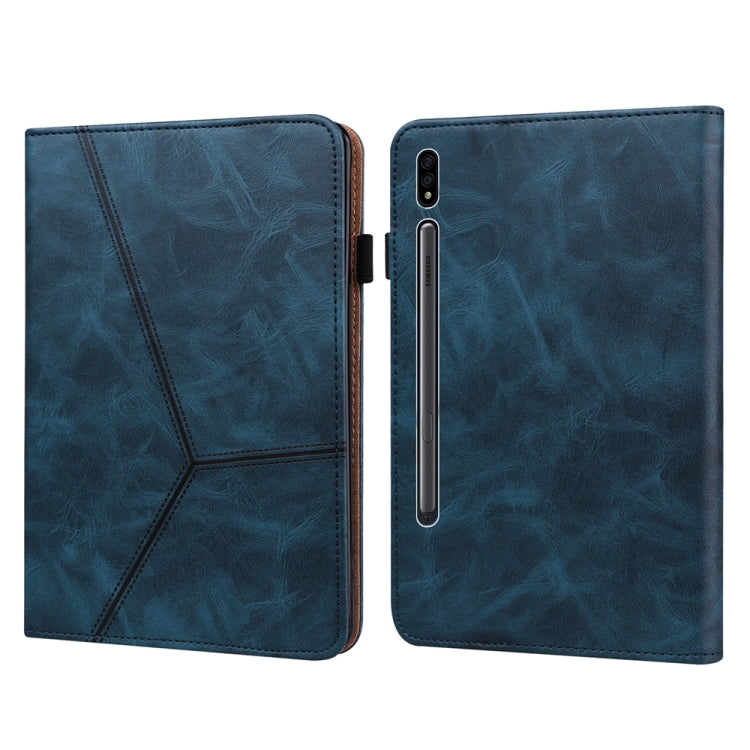 For Samsung Galaxy Tab S9+ / S9 FE+ Solid Color Stripe Embossed Leather Tablet Case(Blue) by bashfashion