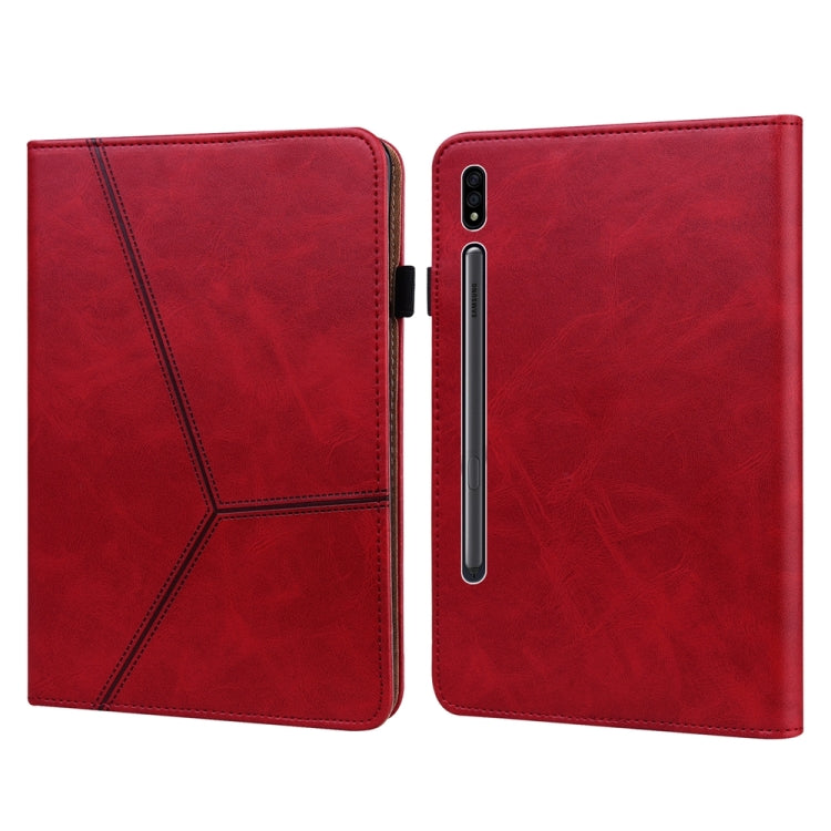 For Samsung Galaxy Tab S9 / S9 FE Solid Color Stripe Embossed Leather Tablet Case(Red) by bashfashion