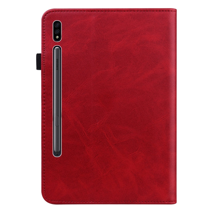 For Samsung Galaxy Tab S9 / S9 FE Solid Color Stripe Embossed Leather Tablet Case(Red) by bashfashion
