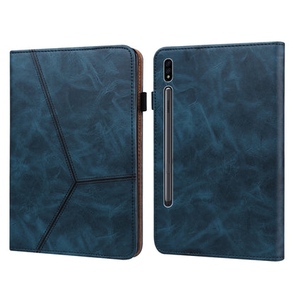 For Samsung Galaxy Tab S9 / S9 FE Solid Color Stripe Embossed Leather Tablet Case(Blue) by bashfashion