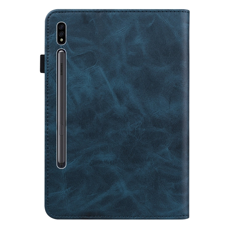 For Samsung Galaxy Tab S9 / S9 FE Solid Color Stripe Embossed Leather Tablet Case(Blue) by bashfashion