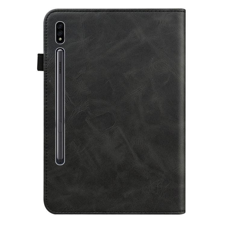 For Samsung Galaxy Tab S7 / S8 Solid Color Stripe Embossed Leather Tablet Case(Black) by bashfashion