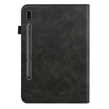 For Samsung Galaxy Tab S7 / S8 Solid Color Stripe Embossed Leather Tablet Case(Black) by bashfashion
