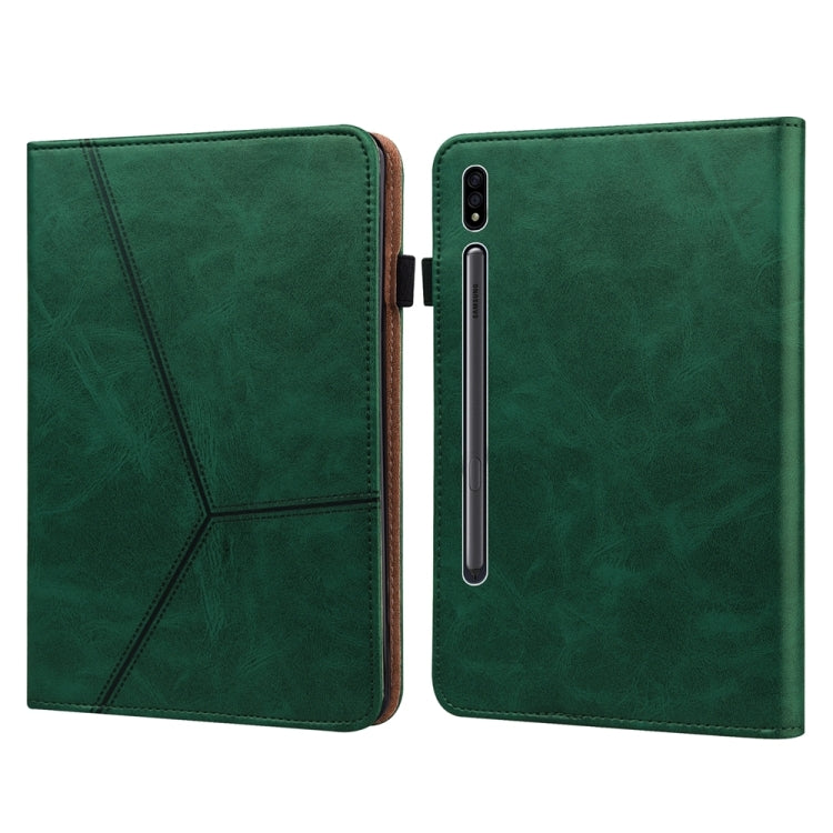 For Samsung Galaxy Tab S7 / S8 Solid Color Stripe Embossed Leather Tablet Case(Green) by bashfashion