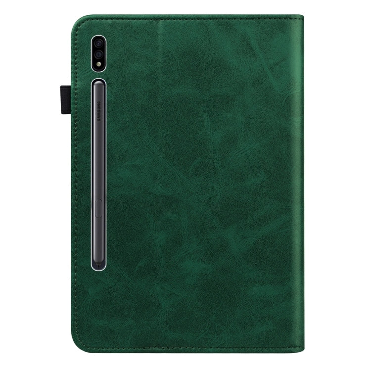 For Samsung Galaxy Tab S7 / S8 Solid Color Stripe Embossed Leather Tablet Case(Green) by bashfashion