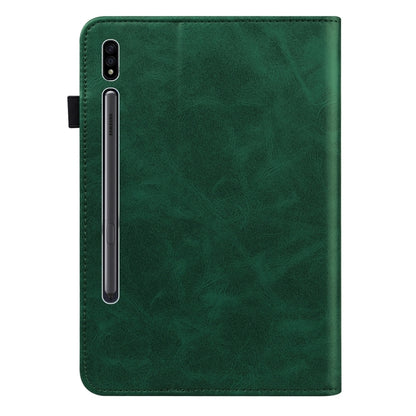 For Samsung Galaxy Tab S7 / S8 Solid Color Stripe Embossed Leather Tablet Case(Green) by bashfashion