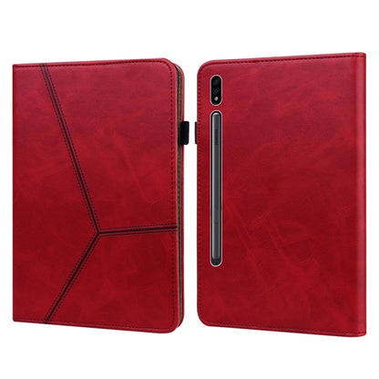 For Samsung Galaxy Tab S7 / S8 Solid Color Stripe Embossed Leather Tablet Case(Red) by bashfashion