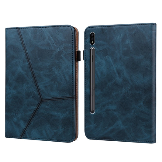 For Samsung Galaxy Tab S7 / S8 Solid Color Stripe Embossed Leather Tablet Case(Blue) by bashfashion