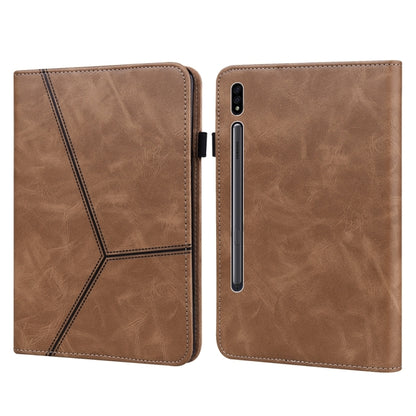 For Samsung Galaxy Tab S7 / S8 Solid Color Stripe Embossed Leather Tablet Case(Brown) by bashfashion