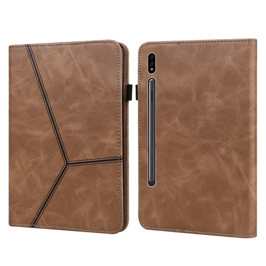 For Samsung Galaxy Tab S7 / S8 Solid Color Stripe Embossed Leather Tablet Case(Brown) by bashfashion