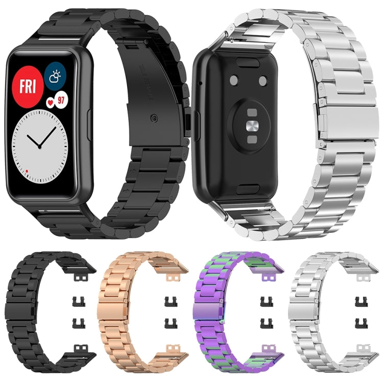 For Huawei Watch Fit Special Edition Three Strains Stainless Steel Watch Band(Black) by bashfashion