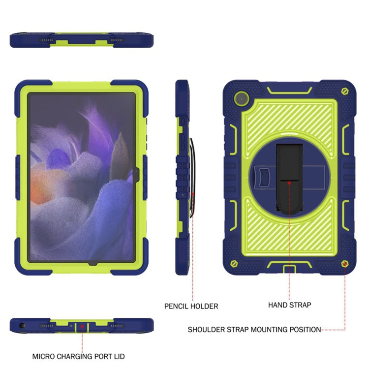 For Samsung Galaxy Tab A9+/A11+ 360 Degree Rotation PC Contrast Silicone Tablet Case(Navy Blue + Yellow Green) by bashfashion