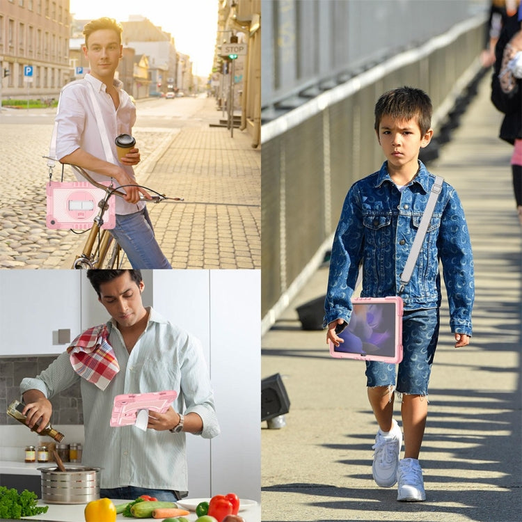 For Samsung Galaxy Tab A9+/A11+ 360 Degree Rotation PC Contrast Silicone Tablet Case(Rose Gold) by bashfashion