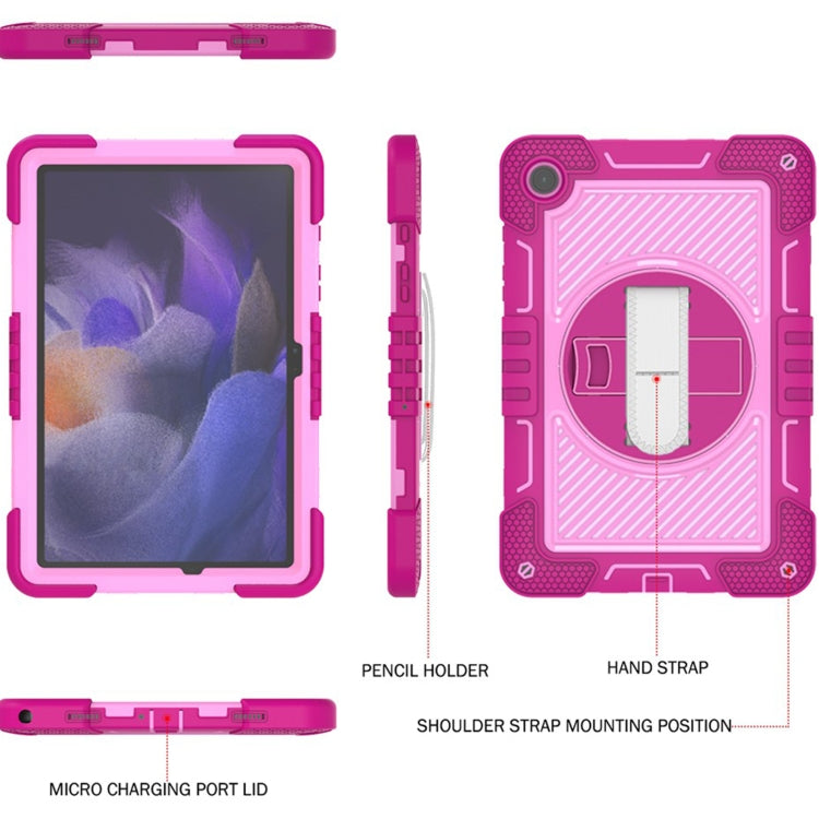 For Samsung Galaxy Tab A9+/A11+ 360 Degree Rotation PC Contrast Silicone Tablet Case(Rose Red + Pink) by bashfashion