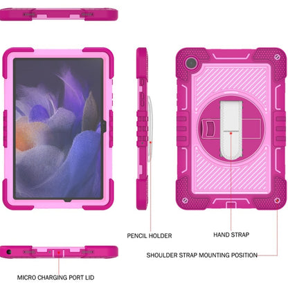 For Samsung Galaxy Tab A9+/A11+ 360 Degree Rotation PC Contrast Silicone Tablet Case(Rose Red + Pink) by bashfashion