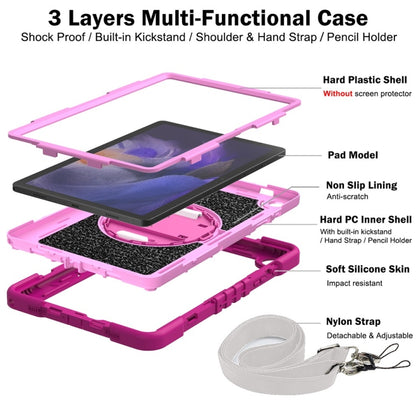 For Samsung Galaxy Tab A9+/A11+ 360 Degree Rotation PC Contrast Silicone Tablet Case(Rose Red + Pink) by bashfashion