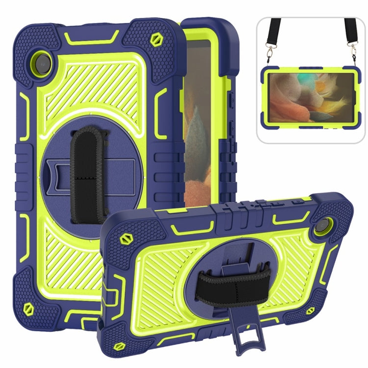 For Samsung Galaxy Tab A9/A11 360 Degree Rotation PC Contrast Silicone Tablet Case(Navy Blue + Yellow Green) by bashfashion