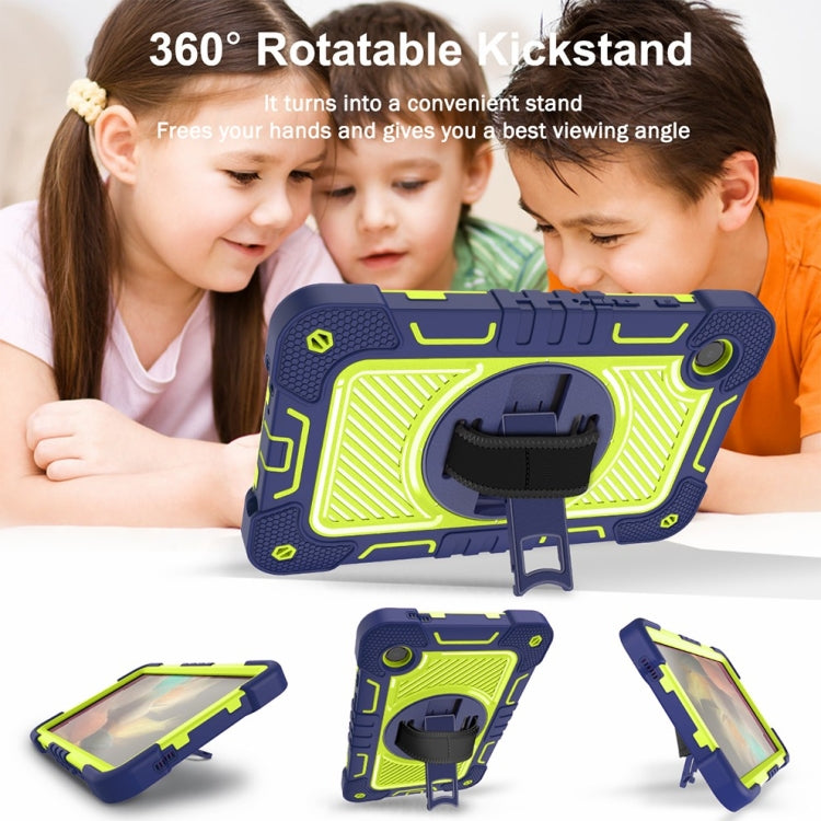 For Samsung Galaxy Tab A9/A11 360 Degree Rotation PC Contrast Silicone Tablet Case(Navy Blue + Yellow Green) by bashfashion