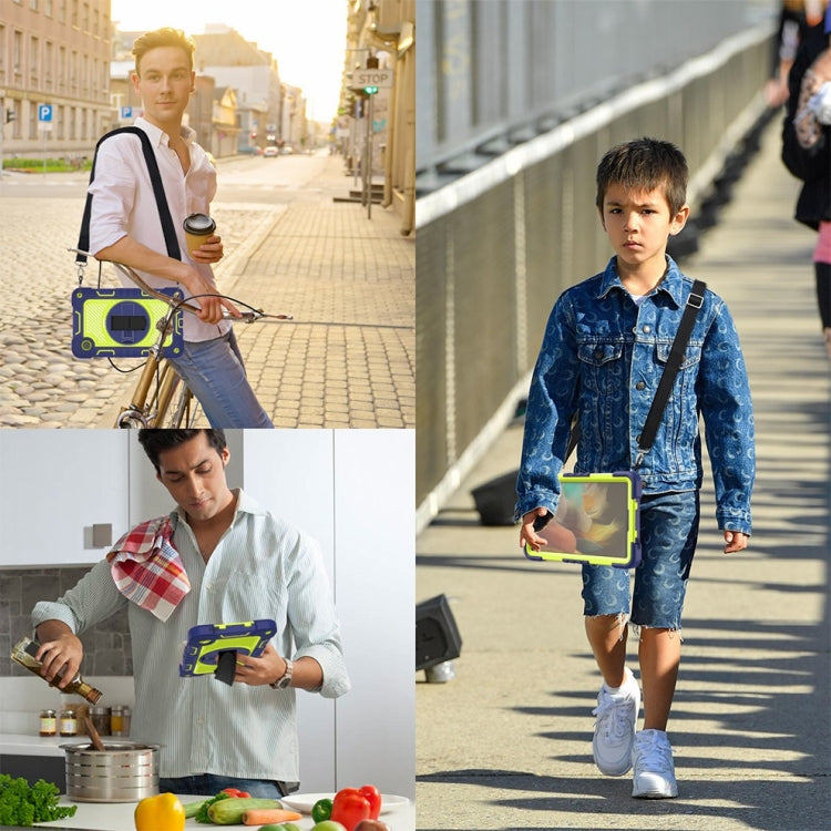 For Samsung Galaxy Tab A9/A11 360 Degree Rotation PC Contrast Silicone Tablet Case(Navy Blue + Yellow Green) by bashfashion