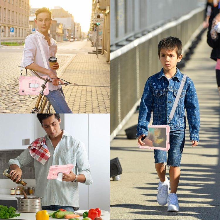 For Samsung Galaxy Tab A9/A11 360 Degree Rotation PC Contrast Silicone Tablet Case(Rose Gold) by bashfashion